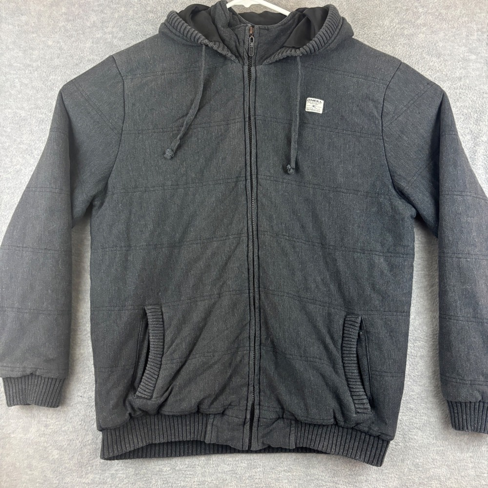 O'Neill Jacket Mens XL Charcoal Gray Quilted Full Zip Insulated Hoodie RN 85773